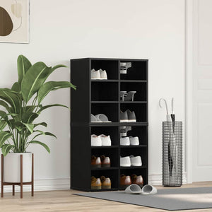 Schuhschrank 2er Set Eichen-Optik Schwarz