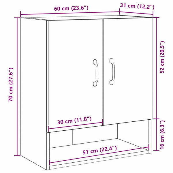 Wandschrank Schwarz Eiche 60x30x70cm
