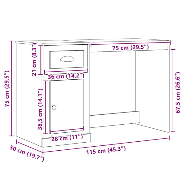 Schreibtisch Altholz mit Tür, 115 cm