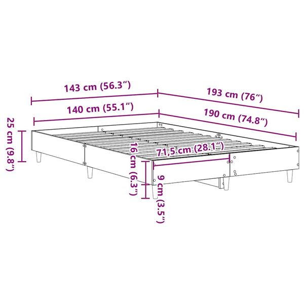 Schwarzer Bettrahmen Eichenoptik 140x190 cm
