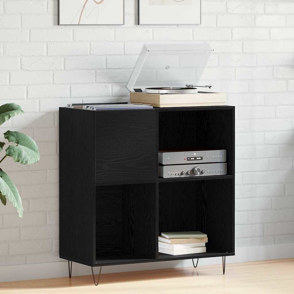 Schallplattenschrank Schwarz Eichenoptik