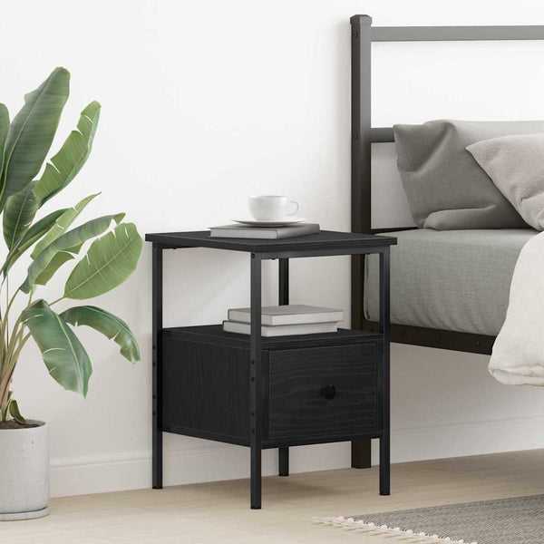 Nachttisch Schwarz Eichenoptik mit Schublade