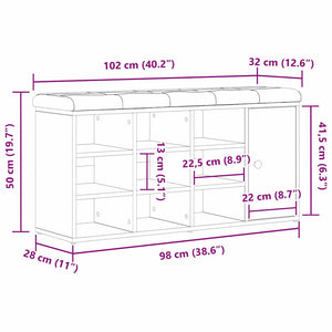 Sitzbank mit Stauraum, Schwarz Eiche, 102 cm