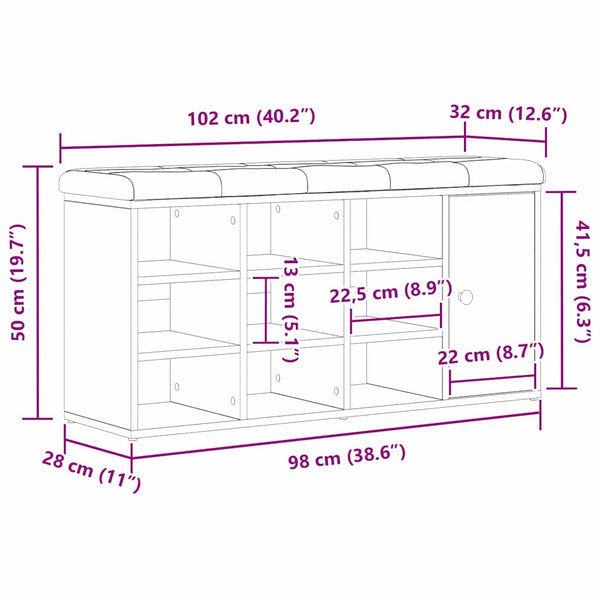 Sitzbank mit Stauraum, Schwarz Eiche, 102 cm