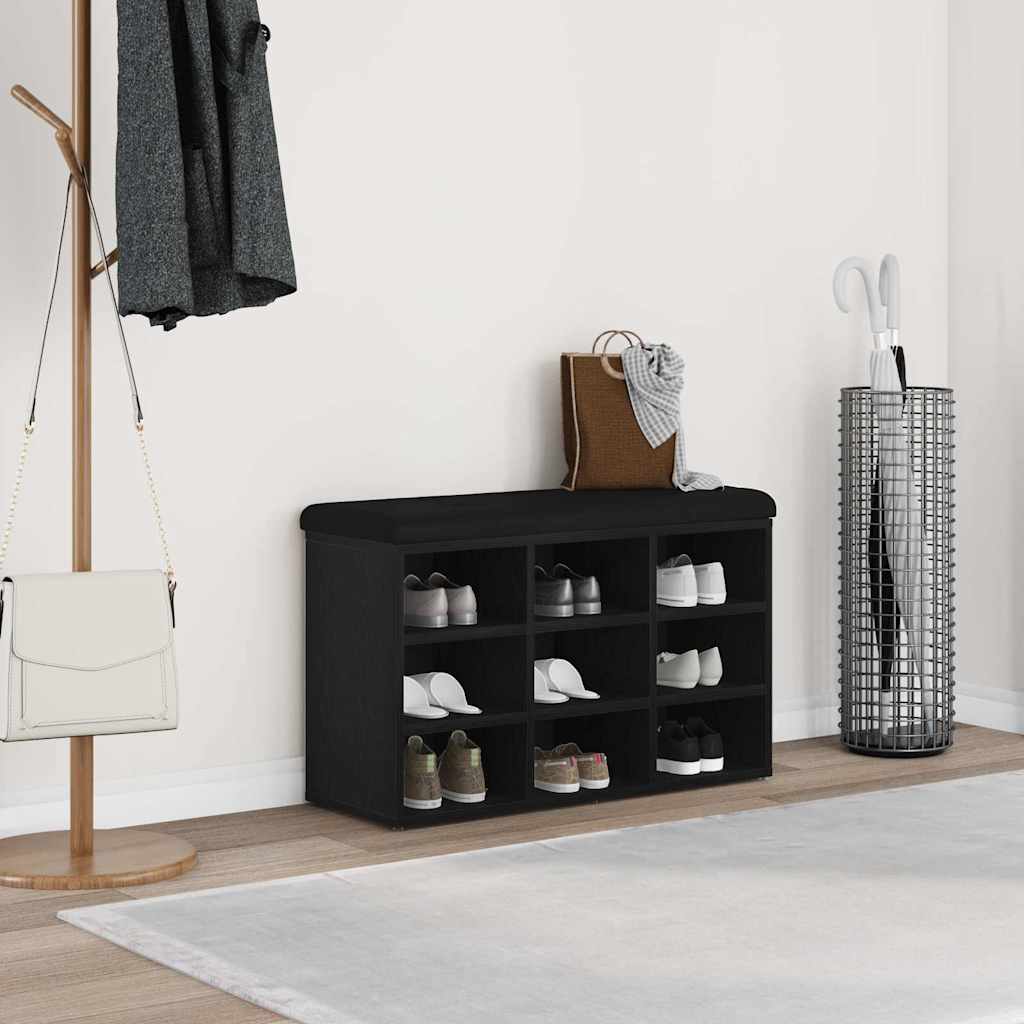 Schuhbank Schwarz mit Regal 82 cm
