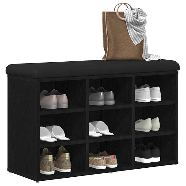 Schuhbank Schwarz mit Regal 82 cm