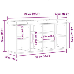 Schuhbank Schwarz Eichenoptik 102 cm