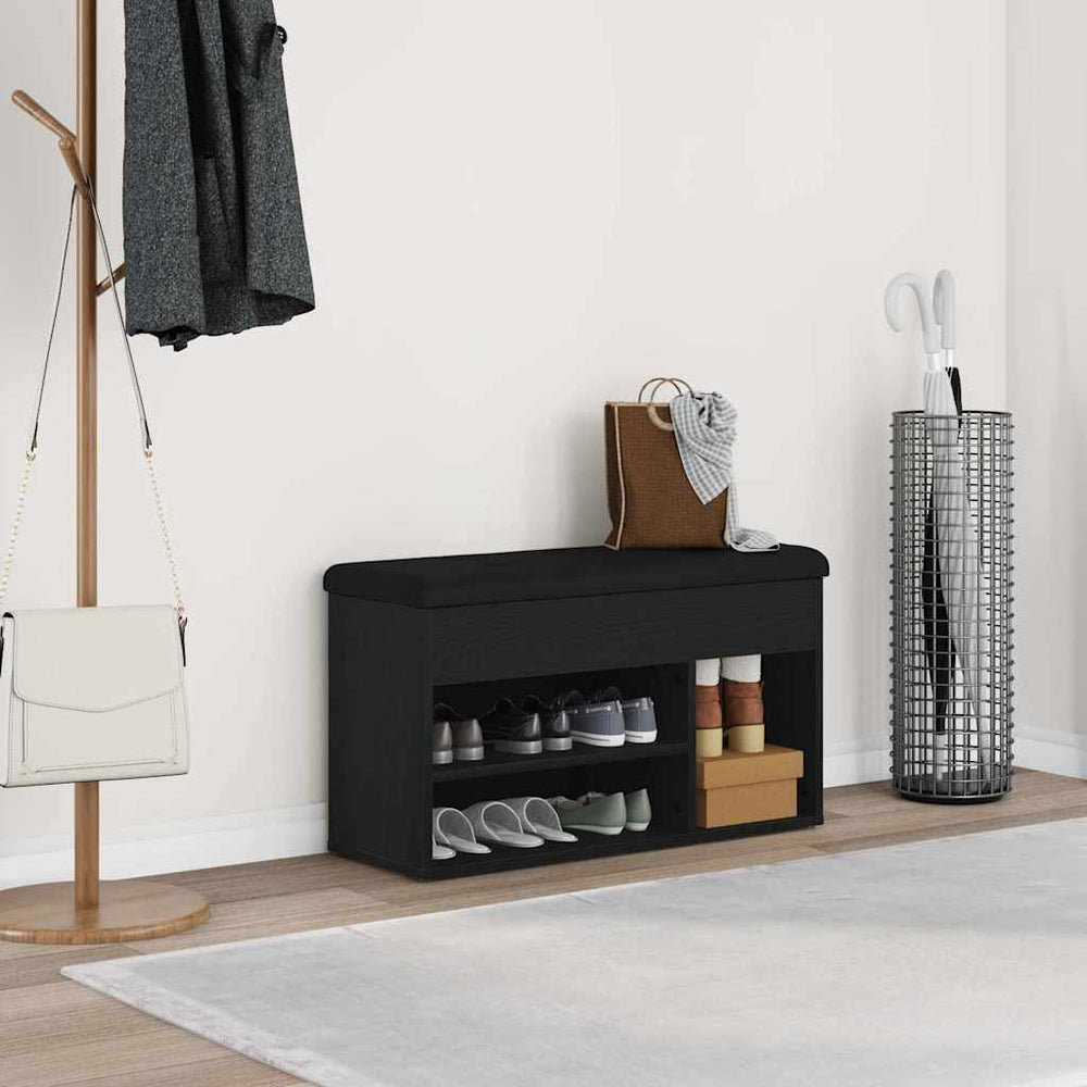 Schuhbank Schwarz mit Regal 80cm