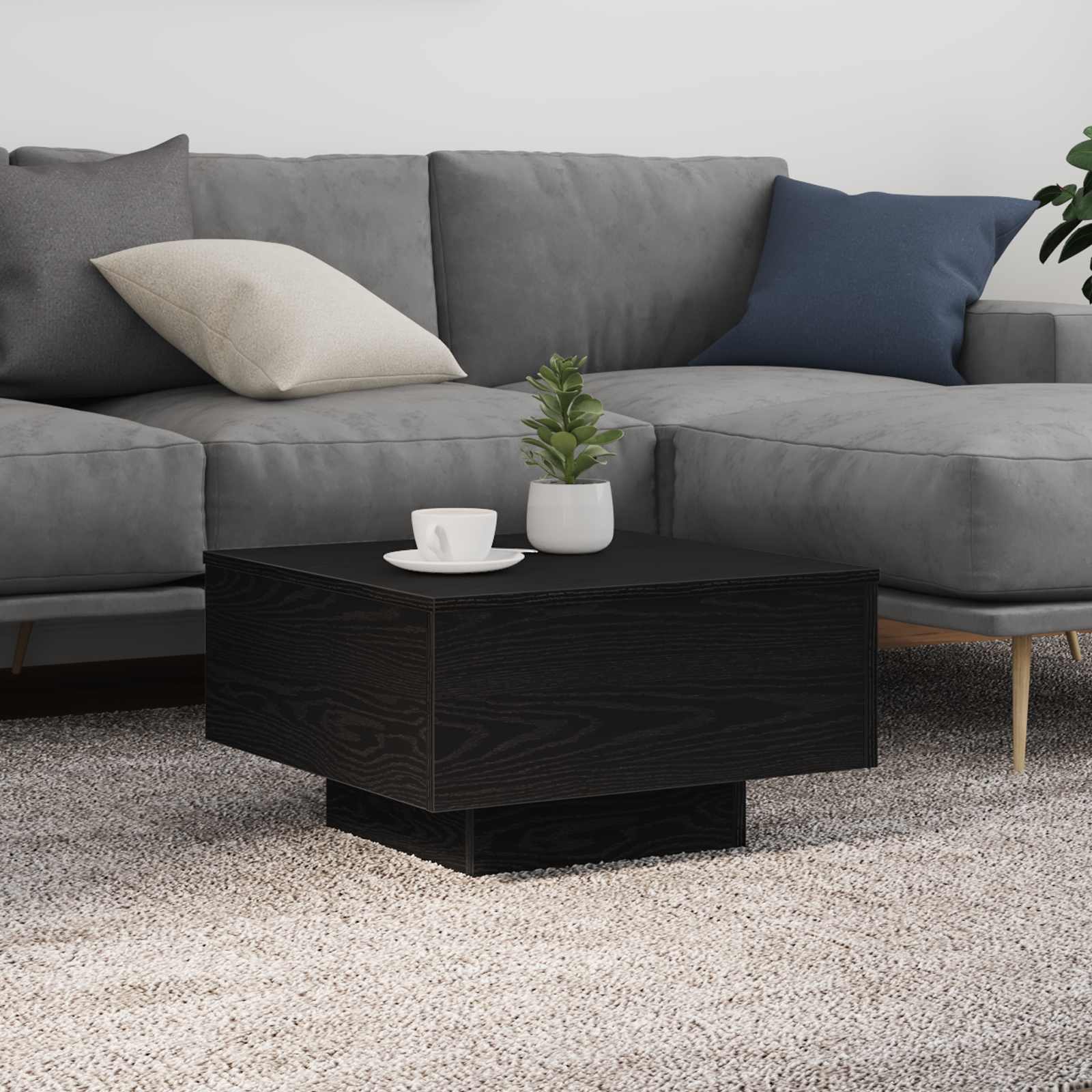 Schwarzer Couchtisch Eichenoptik 55x55 cm