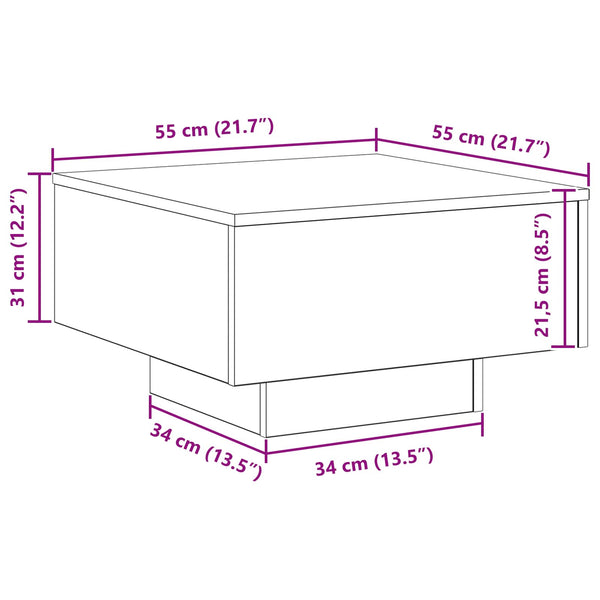 Schwarzer Couchtisch Eichenoptik 55x55 cm