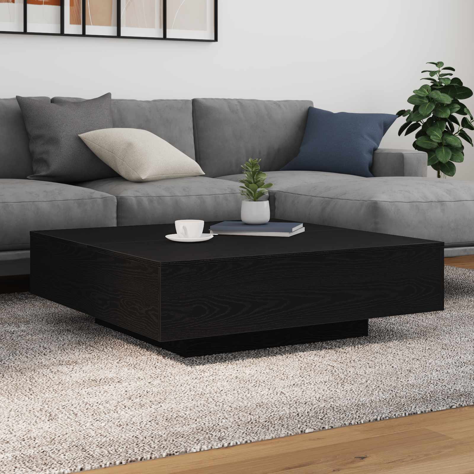 vidaXL Table basse noir aspect chêne 100 x 100 x 31 cm Bois d'ingénierie