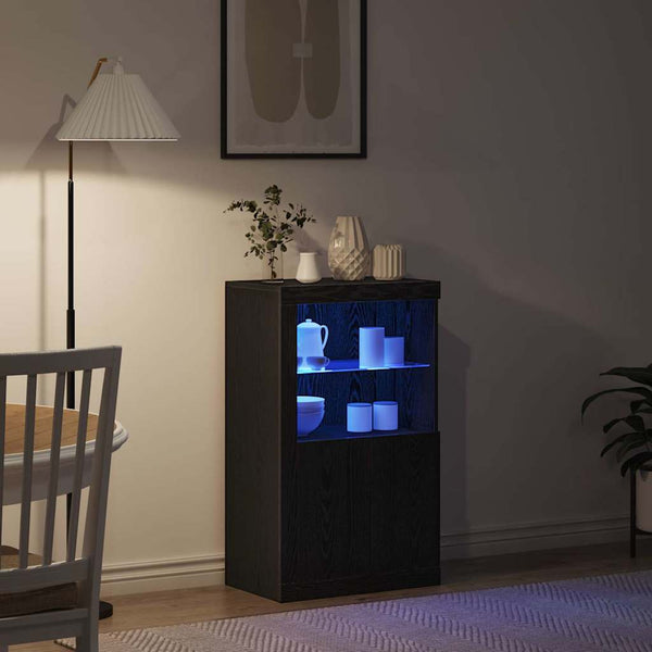 vidaXL LED Sideboard Black Oak Look 60.5 x 37 x 100 cm
