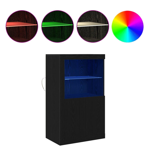 vidaXL LED Sideboard Black Oak Look 60.5 x 37 x 100 cm