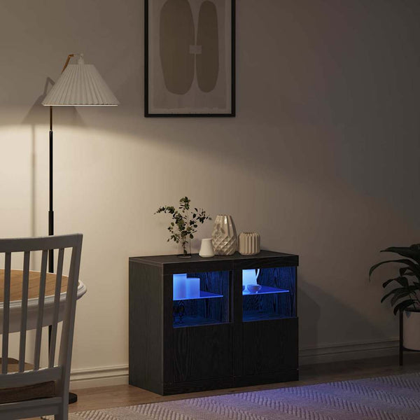 LED Sideboard 2er Set Schwarz Eichenoptik