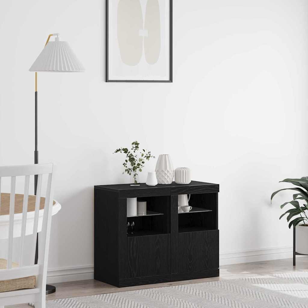 LED Sideboard 2er Set Schwarz Eichenoptik