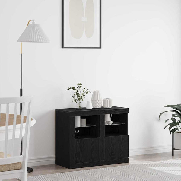 LED Sideboard 2er Set Schwarz Eichenoptik