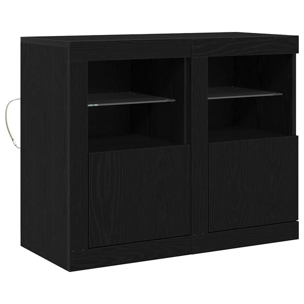 LED Sideboard 2er Set Schwarz Eichenoptik