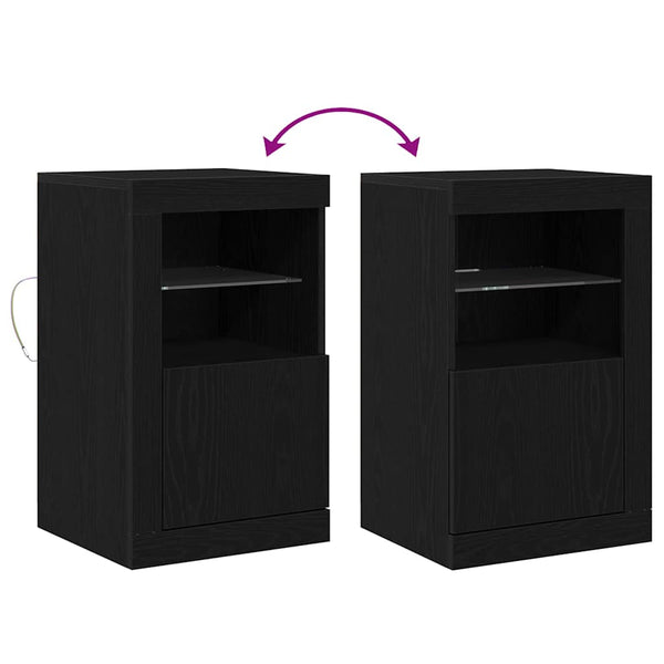 LED Sideboard 2er Set Schwarz Eichenoptik