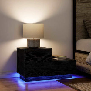 Nachttisch Schwarz Eichenoptik mit LED