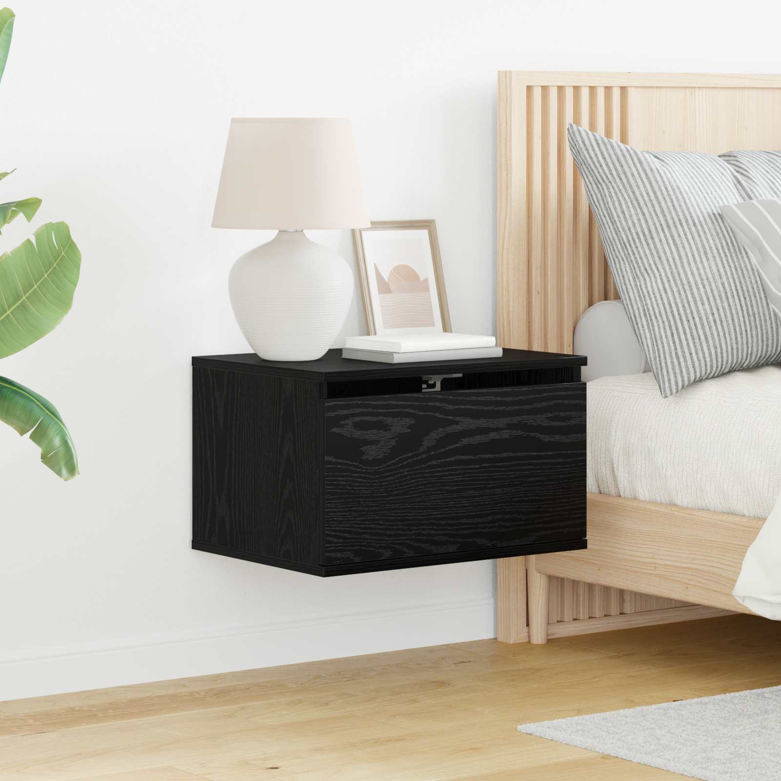 Wand-Nachttisch Schwarz Eiche mit LED