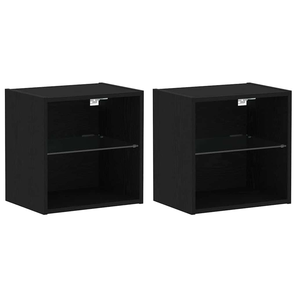 vidaXL Floating Shelf with LED Light 2 pcs Black Engineered Wood