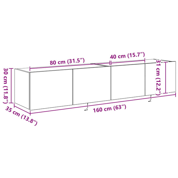 TV-Wandschrank 2er Set Altholz 80cm
