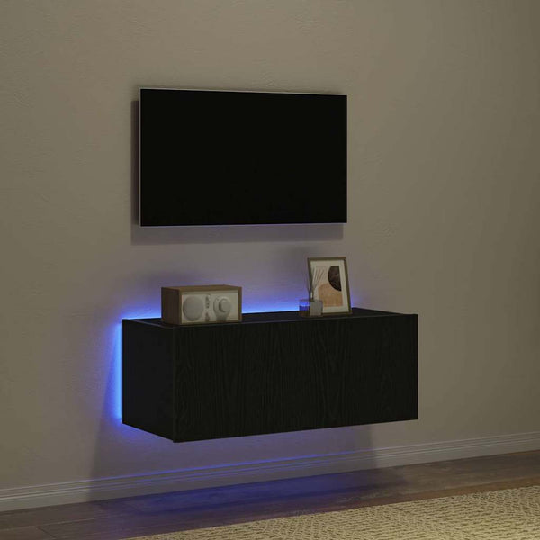 TV-Wandschrank mit LED Schwarz Eiche Optik