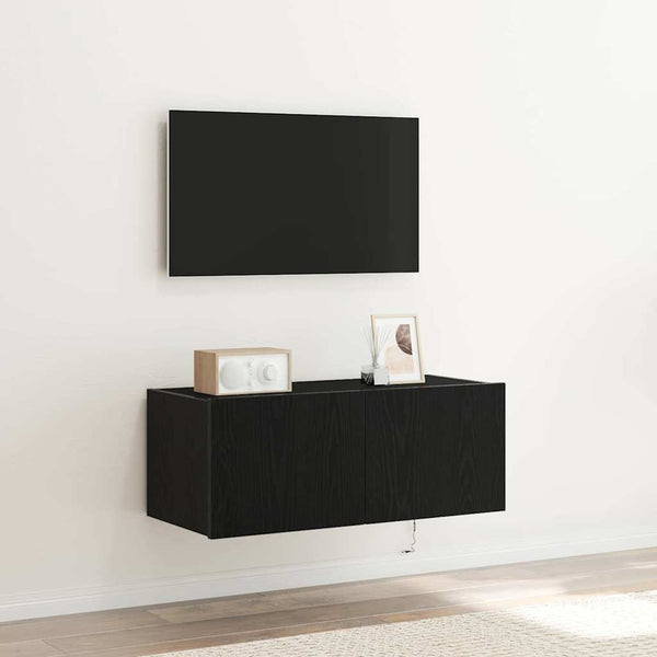 TV-Wandschrank mit LED Schwarz Eiche Optik