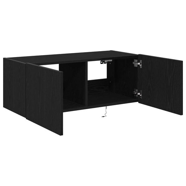 TV-Wandschrank mit LED Schwarz Eiche Optik