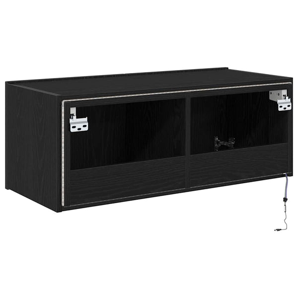 TV-Wandschrank mit LED Schwarz Eiche Optik