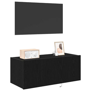 TV-Wandschrank mit LED Schwarz Eiche Optik