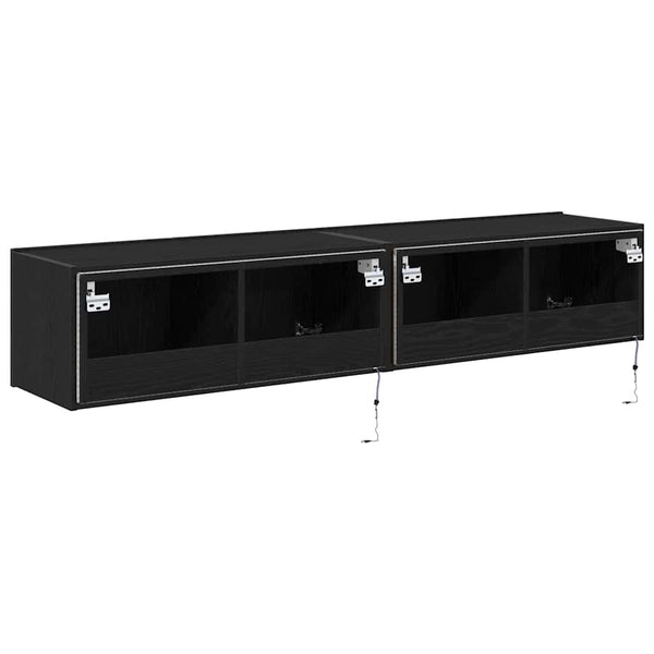 TV-Wandschrank Schwarz Eichen-Optik, 2er-Set
