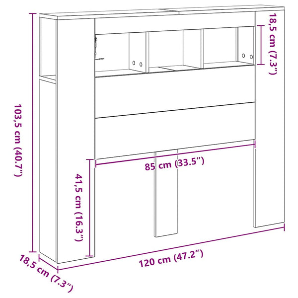 LED Kopfteil Schwarz Eiche 120cm