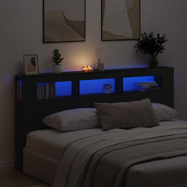 LED Kopfteil Schwarz Eiche 200 cm