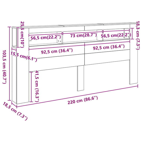 LED Kopfteil Schwarz Eiche 220 cm