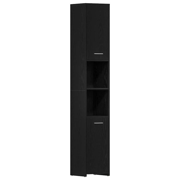 Badschrank Schwarz Eichen-Optik 30x30x183,5 cm