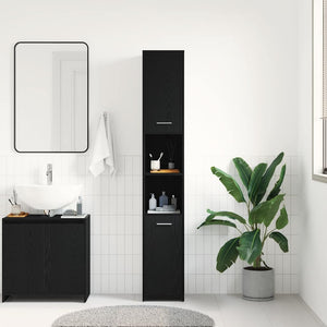 Badschrank Schwarz Eichen-Optik 30x30x183,5 cm