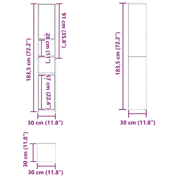 Badschrank Schwarz Eichen-Optik 30x30x183,5 cm