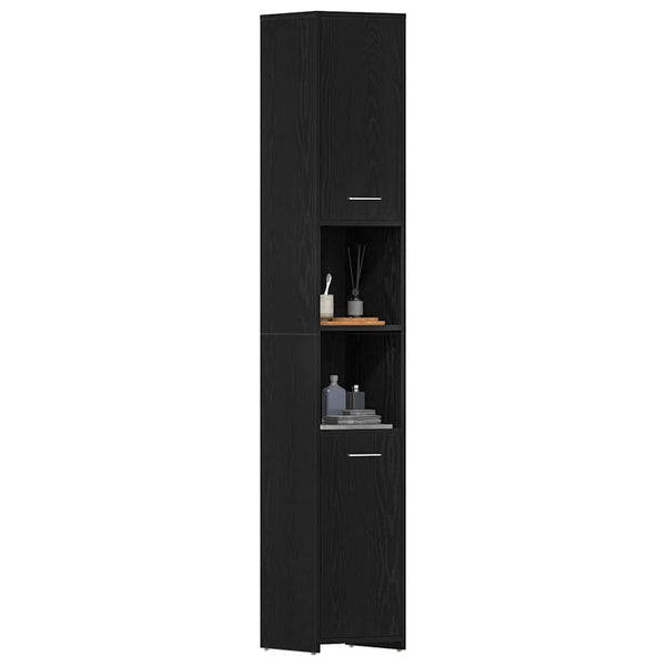 Badschrank Schwarz Eichen-Optik 30x30x183,5 cm