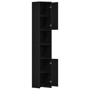 Badschrank Schwarz Eichen-Optik 30x30x183,5 cm
