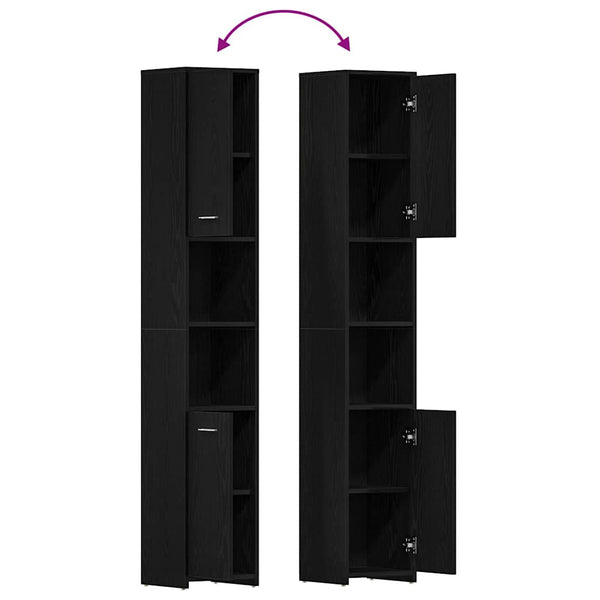 Badschrank Schwarz Eichen-Optik 30x30x183,5 cm