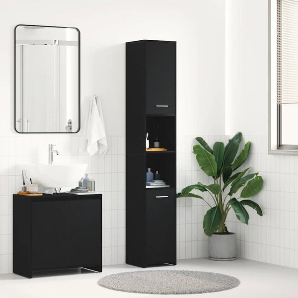 Badschrank Schwarz Eichen-Optik 30x30x183,5 cm
