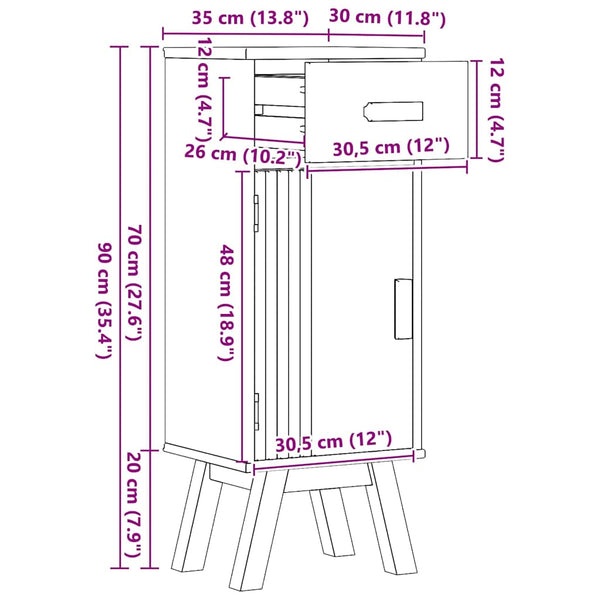 Badezimmerschrank Kiefer Massivholz Braun 90cm