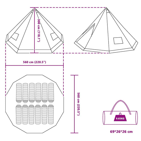 Tipi Zelt mit Dach, Grau & Orange