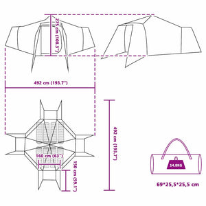 Blaues Tipi-Zelt mit Dach und Stauraum