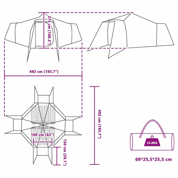 Blaues Tipi-Zelt mit Dach und Stauraum