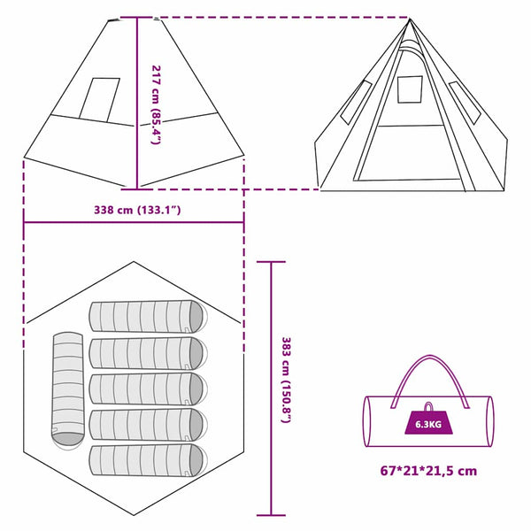 Tipi Zelt mit Dach, Grau & Orange