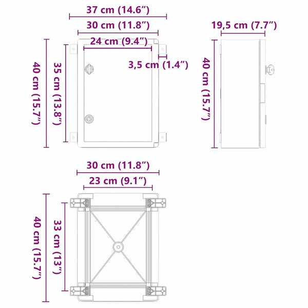 Grauer Steuerungsschrank ABS Kunststoff 37x19,5x40cm
