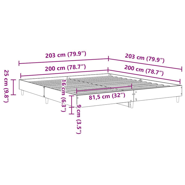 Bettrahmen Schwarz Eichen-Optik 203x203 cm