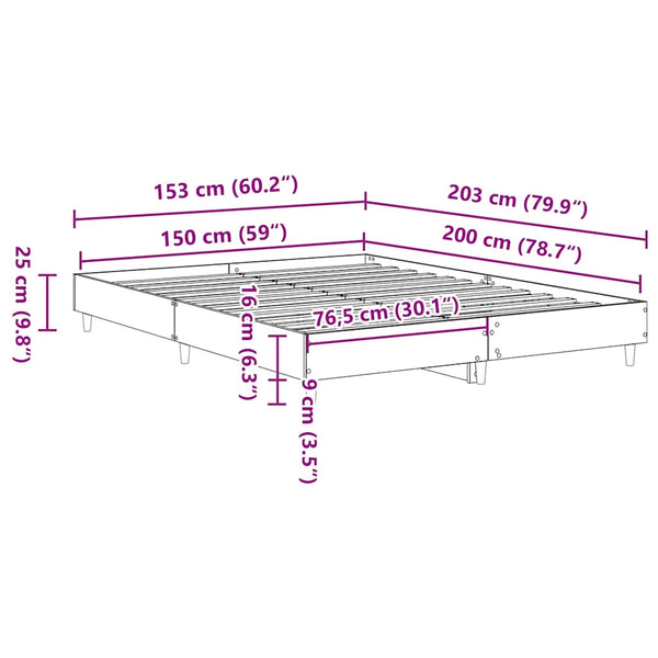Bettrahmen Schwarz Eichenoptik 203x153 cm